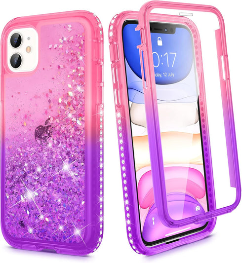 Ruky for iPhone 11 Glitter Case with Built-in Screen Protector, Full Body Rugged Liquid Cover with Built-in Screen Protector Shockproof Protective...