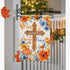 Fall for Jesus He Never Leaves Decorative Garden Flag, Religious Autumn Cross Pumpkin Flower Yard Outside Decorations, Christian Floral Seasonal O...