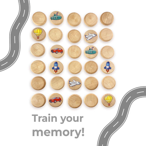 Ulanik Transport Matching Memory Game for Toddlers Age 3 + Year Old Preschool Wooden Board Games for Kids 4-8 Learning & Education Toys — 30 chips...