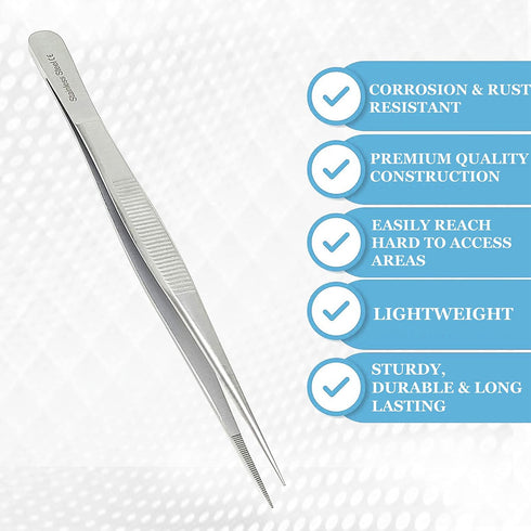 Stainless Steel High Precision Forceps with Fine Strong Straight Serrated Point to use Engineer Labware for Scientific Use 6" (15.2 cm), (6 Inch)...
