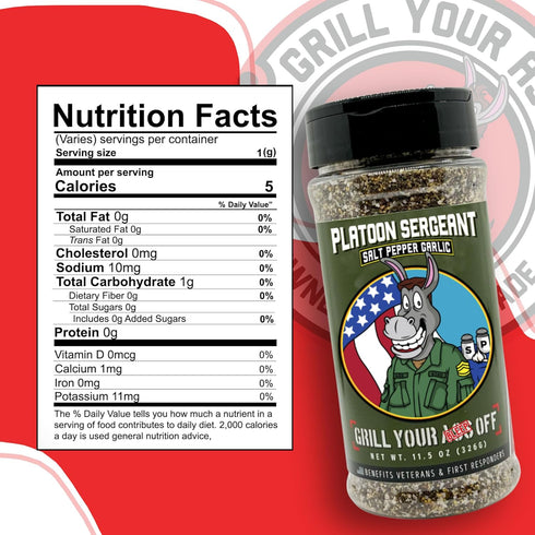 Platoon Sergeant Garlic Salt Pepper by Grill Your As Off - BBQ & Grill Seasoning for Beef, Steak, Burgers, Pork & Chicken - Dry Rub - MSG & Gluten...