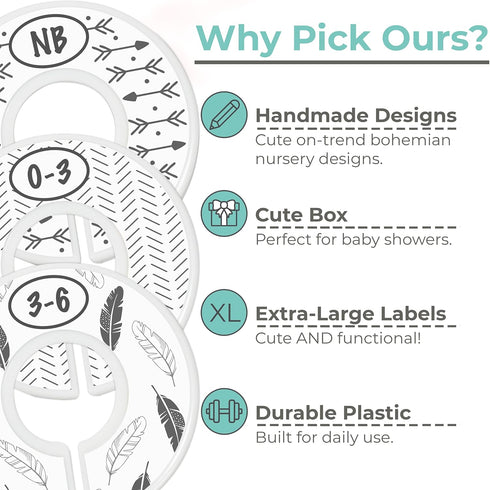 Baby Closet Size Dividers - 7X Boho Nursery Closet Dividers for Baby Clothes - Bohemian Nursery Decor - Baby Closet Dividers for Boy or Girl - [Bo...