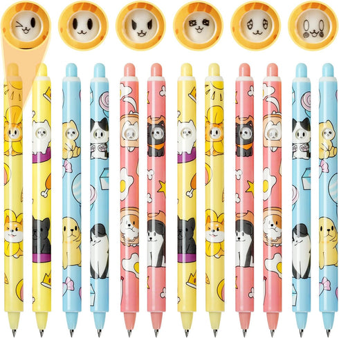12pcs Cute Kawaii Animal Pens, Changeable Cats Dogs Emojis, Fun School Stationary Vet Office Supplies, Gift Sets for Kids Teen Girls Boys Veterina...