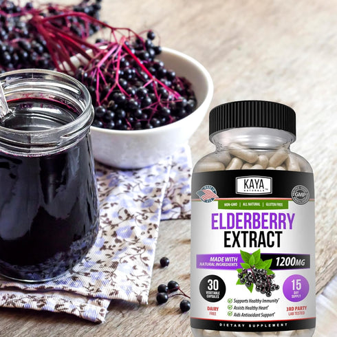Kaya Naturals Elderberry Immune Support | Elderberry Extract, Rich Antioxidant Premium Elderberry Vitamins, 1200mg Immune System Booster Sambucus ...