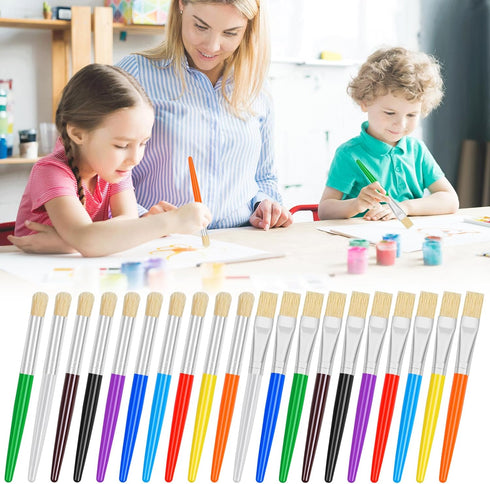 20 Pcs Paint Brushes for Kids, Round and Flat Kids Paint Brushes, Easy Hold and Clean Toddler Paint Brushes, Bristle Craft Paint Brushes for Acryl...