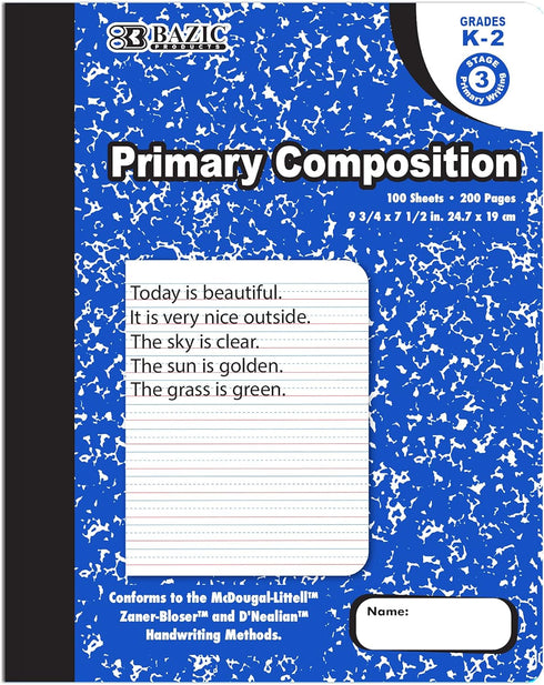 BAZIC Primary Journal Composition Book Blue Marble, 100 Sheet Writing Grades K- 2 Notebook Journal Comp Notebooks for Kindergarten Kids School, 1-...