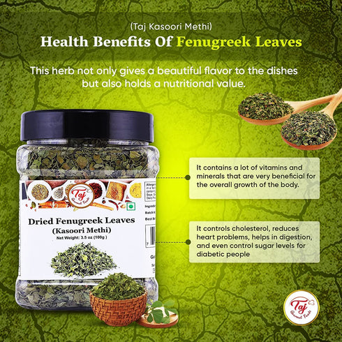 TAJ Kasoori Methi | Dried Fenugreek Leaves | Product of India | 1oz (28g)...