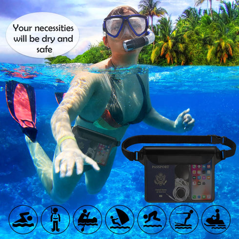 Hatisan Waterproof Pouch with Waist Strap, Waterproof Fanny Pack Keep Phone Valuables Safe and Dry Beach Accessories for Vacation Boating Swimming...