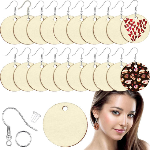 Hicarer 200 Pieces Unfinished Wooden Earrings Blank for Valentines Wood Pendants, Include 50 Hooks and 50 Jump Rings 50 Earrings Backs for Jewelry...