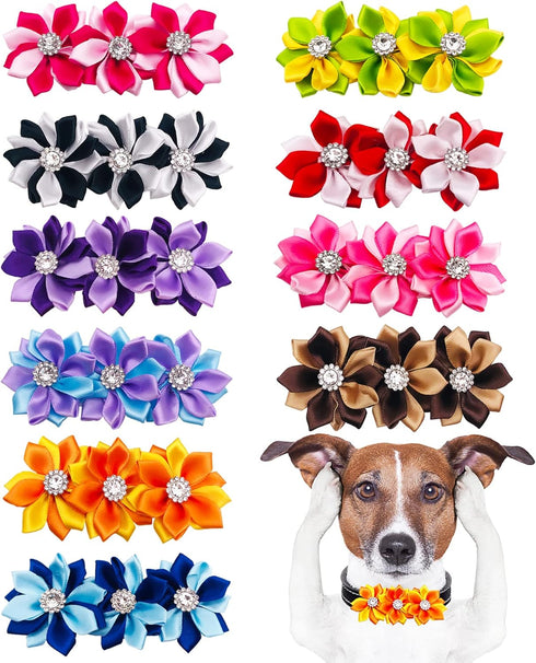 10 Pcs 4.4" Flowers Small Dogs Collar Charms Multi-Color Puppies Cats Slides Bow Ties Rhinestones Collar Attachment Pet Wedding Birthday Costume A...