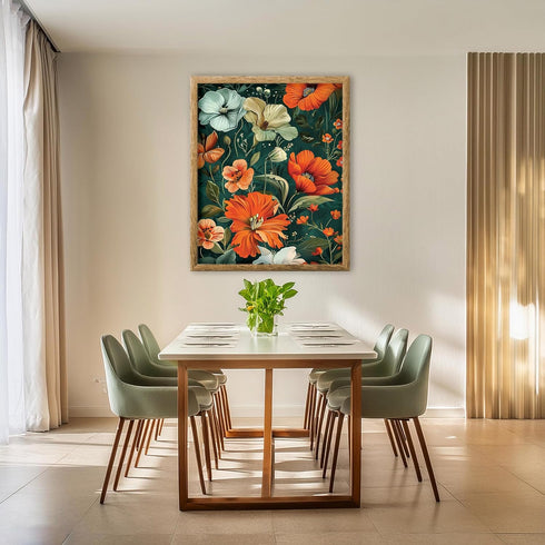 Posterizer 1 pcs-red orange flowers with green background-Floral & Botanical Art-Abstract & Modern Art-Decor for Home & Office- UNFRAMED Wall Art...