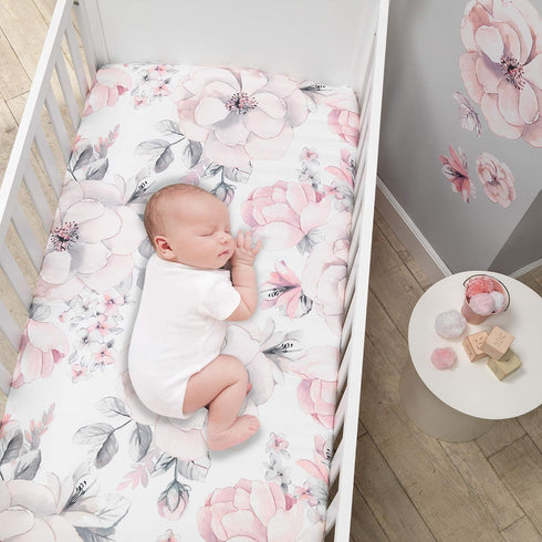 Lambs & Ivy Signature Botanical Baby Watercolor Floral Cotton Crib Sheet- White...