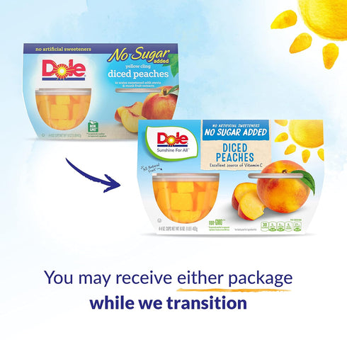 Dole Fruit Bowls No Sugar Added Snacks, Diced Peaches 4oz 24 Cups, Gluten & Dairy Free, Bulk Lunch Snacks for Kids & Adults...