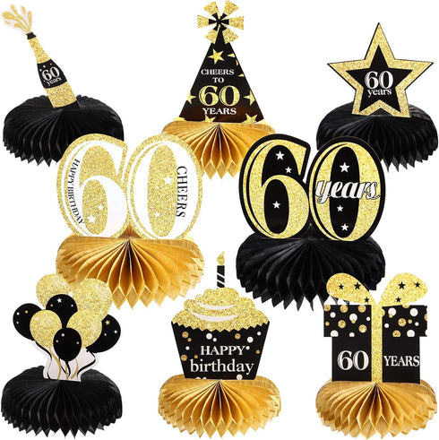 8 Piece 60th Birthday Decoration for Men Women 60th Birthday Centerpieces Honeycomb Table Centerpieces Cheers to 60 Years Table Toppers for Sixty ...