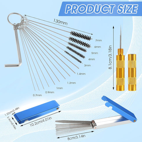 Carburetor Cleaning Kit,Torch Tip Cleaner Set,13 Cleaning Wires + 10 Cleaning Needles + 5 Nylon Brushes + 1 Pointed Pick Tool + 1 Throttle Wrench ...