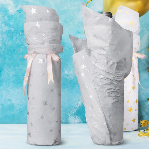 MR FIVE 100 Sheets White with Silver Star Tissue Paper Bulk,20" x 14",Silver Star Tissue Paper for Gift Bags,Silver Star Tissue Paper for Birthday...