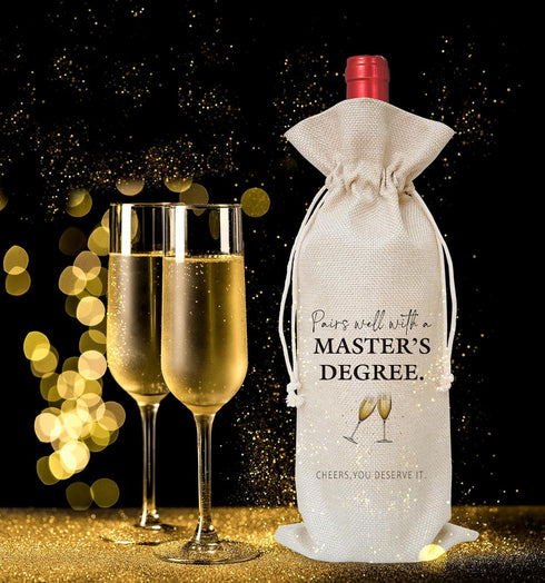 Pairs Well With A Master's Degree Wine Gift Bag, Wine Bag Gifts for Masters Degree Students Graduation, Graduation Gifts for Him Her, Cotton Linen...