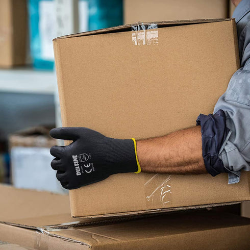 DULFINE Ultra-Thin PU Coated Work Gloves-12 Pairs,Excellent Grip,Nylon Shell Black Polyurethane Coated Safety Work Gloves, Knit Wrist Cuff,Ideal f...