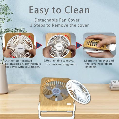 Desk Fans Small Quiet 5in 225° Rotatable Foldable&Rechargeable 3000mAh Battery Operated Strong Airflow Portable for Home/Office(Light Wood)...