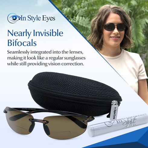 In Style Eyes Lovin Mawi Bifocal Wrap Around Sunglasses, Polarized Reading Glasses Reduce Sun Glare, Near Invisible Line Lens, Tortoise, 3.0x...