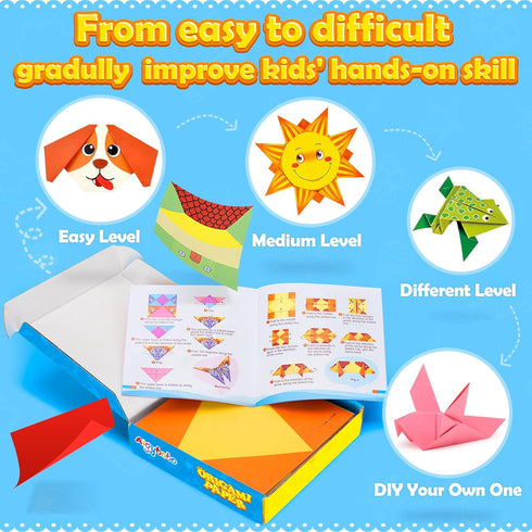 Aigybobo Origami Paper Set, 308PCS Kids Craft Paper Kit with Instructional Book for Girls Age 6,7,8,9,10,11,12, Art Projects Supplies for School C...