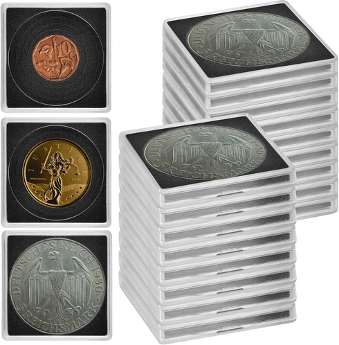 Coin Snap Holders, 20 Pieces Silver Dollar Coin Holder, Coin Capsule Storage Box with 5 Size (20/25/30/35/40 mm) Adjustable Gaskets, Coins Collect...