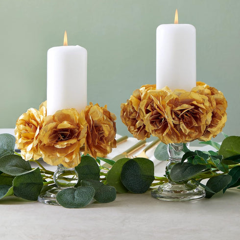 50 Pack Gold Roses Artificial Flowers Bulk, 3 Inch Stemless Fake Silk Roses for Decorations, Wedding, Faux Bouquets...
