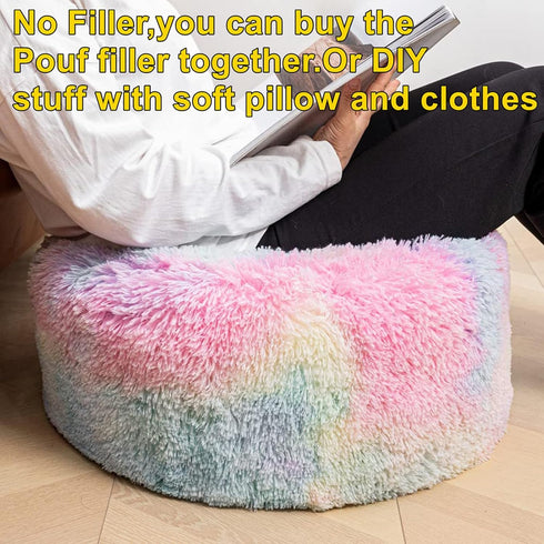 Asuprui Pouf Ottoman Unstuffed Round Bean Bag Poof Ottoman Seat Soft Faux Fur Footrest Stool 20x20x12 Inches Fuzzy Chair Floor Chair Foot Rest wit...