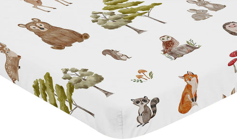 Sweet Jojo Designs Woodland Forest Animals Boy Girl Gender Neutral Unisex Fitted Mini Crib Sheet Baby Nursery Infant Newborn Bed Room Portable Pac...