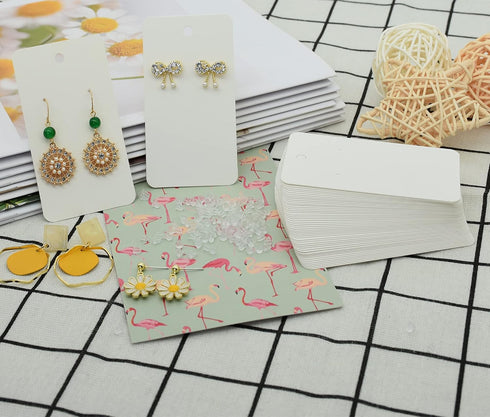 Twavang Earring Card Holder Set, 100Pcs Kraft Paper Earring Display Cards, 100 Pairs Clear Earring Backs with 100Pcs Self Adhesive Bags for Earrin...