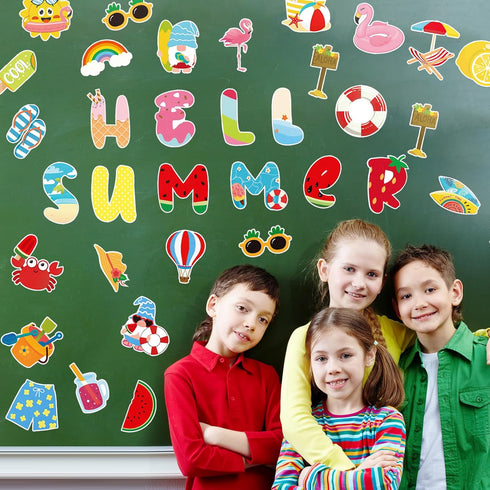 JUNEBRUSHS 71 Pieces Summer Paper Cutouts Bulletin Board Decoration Hawaiian Paper Cutouts Flamingo Beach Bulletin Board Decoration with 100 Adhes...