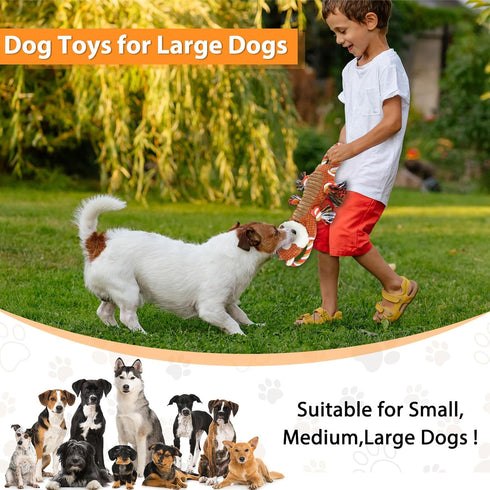 Rope-Infused Squeaky Dog Toys for Large Dogs, Interactive Tug of War Puppy Toy, Cute Pet Toys Large Plush Dog Chew Toys for Small, Medium and Big ...