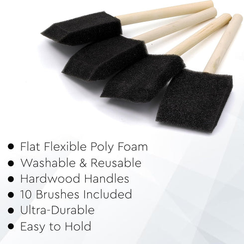 Vanitek 10 Piece Flat Flexible Poly Foam Bevel-Tipped Brush Set with Wooden Handles - Ideal for Applying Paint, Oil-Based Paints, Stain, Varnish, ...