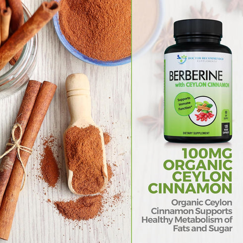 DOCTOR RECOMMENDED SUPPLEMENTS Berberine with Ceylon Cinnamon - 1200mg Berberine & 100mg Organic Ceylon Cinnamon - 120 Veggie Capsules, Healthy Im...