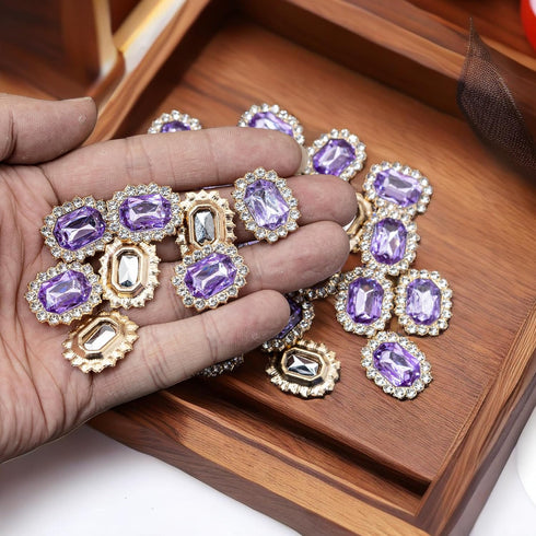 50 pcs Luxurious Rhinestone Embellishments Crystal Decoration Handcraft Button Gold Bottom DIY Project for Flower Headband Dress Accessory (Purple...