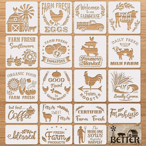 20 Pieces Farmhouse Stencils Reusable Farm Painting Stencils Farm Theme Drawing Art Template for Scrapbooking Drawing Tracing DIY Furniture Wall F...