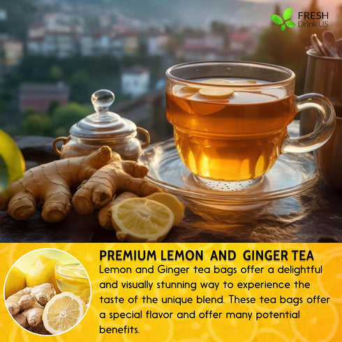 Premium 75 Lemon Ginger Tea Bags, 100% Natural Ingredients, Hand-made Blend of Lemon and Ginger Flowers, Eco-conscious Tea Bags. Lemon Ginger Herb...