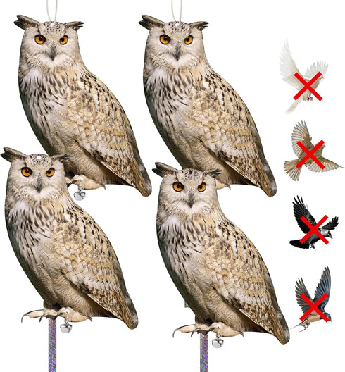 Owls to Keep Birds Away, Bird Scare Devices Cardboard, Owl Bird Scarers, Plastic Owls, Fake Owls with Reflective Tape, Garden Owl, 4PCS Hanging Bi...