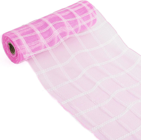 MEEDEE Pink and White Plaid Deco Mesh 10 Inch Pink White Check Mesh Ribbon Fabric Mesh Roll Decorative Mesh Wreath Supplies for Baby Shower It's A...