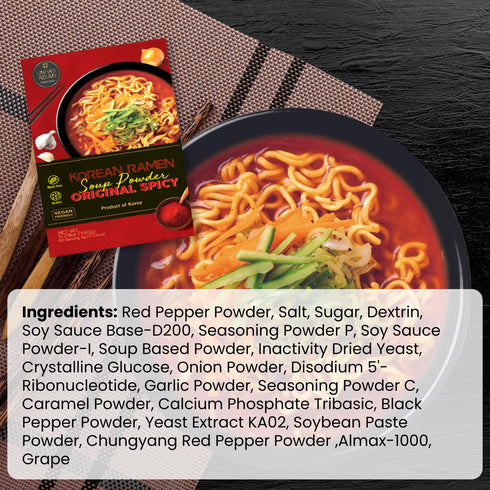 Korean Ramen Soup Seasoning Powder, Hot and Spicy Flavor, Vegan Instant Broth Mix, 5.29 oz Pack – Product of Korea...