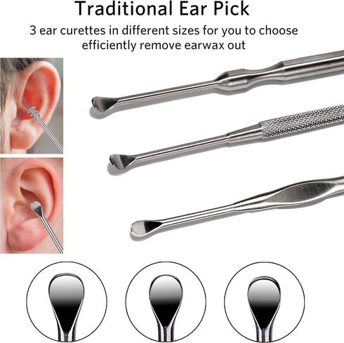3 Pcs Ear Pick Earwax Removal Kit, Geengle Ear Cleansing Tool Set, Ear Curette Ear Wax Remover Tool with a Cleaning Brush and Storage Box...