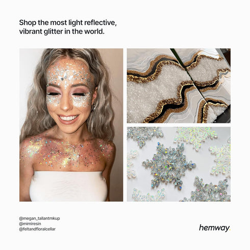 Hemway Premium Craft Glitter Shaker - White Iridescent | 130g Fine Metallic Flake Sequins for Resin & Epoxy Crafts | Craft Supplies for Tumblers, ...