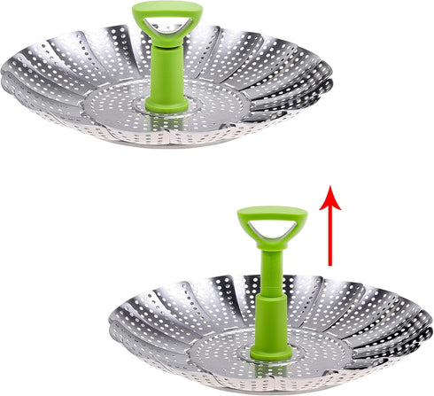 Kare & Kind 1x Adjustable Steamer Basket - Extendable Stainless Steel Steamer with Center Handle - 5.1" to 9" - Foldable Feet - Can Fit Different ...
