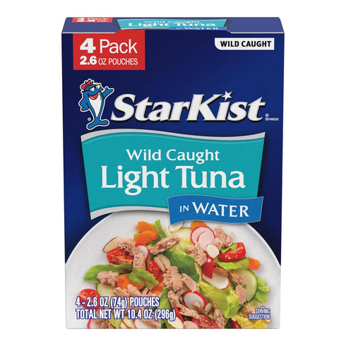 StarKist Chunk Light Tuna in Water, 2.6 oz Pouch (4 Pack) Ready to Eat Wild Caught Tuna, 17g Protein, 70 Calories Per Serving, Gluten Free, Soy Fr...