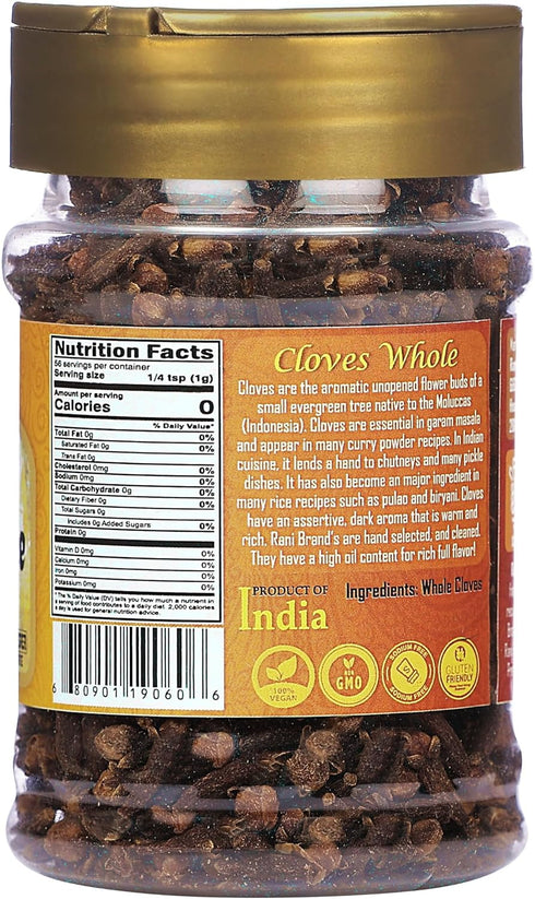 Rani Cloves Whole (Laung) 2oz (56g) Great for Food, Tea, Pomander Balls and Potpourri, Hand Selected, Spice, PET Jar ~ All Natural | NON-GMO | Kos...