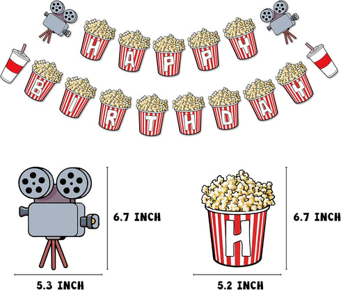 Movie Night Theme Happy Birthday Banner, Popcorn Inspired Birthday Party Sign, Watching Movie Bday Pennant Decor...