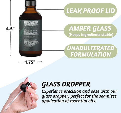 Folkulture Peppermint Oil for Hair Growth - 4 Fl Oz - 100% Pure, Natural and Undiluted Organic Essential Oil, Premium Grade with Glass Dropper, Pe...