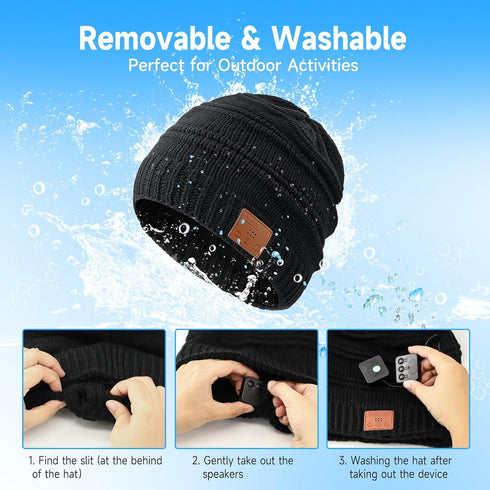 Bluetooth Beanie Hat for Men Women Warm Soft Bluetooth Beanie with Built-in Mic Stereo Speaker Headphones (Black)......
