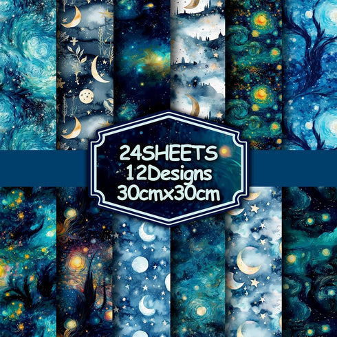 24Pcs Galaxy Pattern Scrapbook Paper Pack 11.8"x11.8" Starry Sky Specialty Paper Scrapbooking Cardstock Paper Designer Paper Pads Junk Journal Cra...