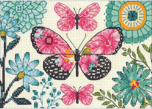 Dimensions 'Butterfly Dream' Counted Cross Stitch Kit, 14 Count Ivory Aida Cloth, 7'' x 5'' Red...